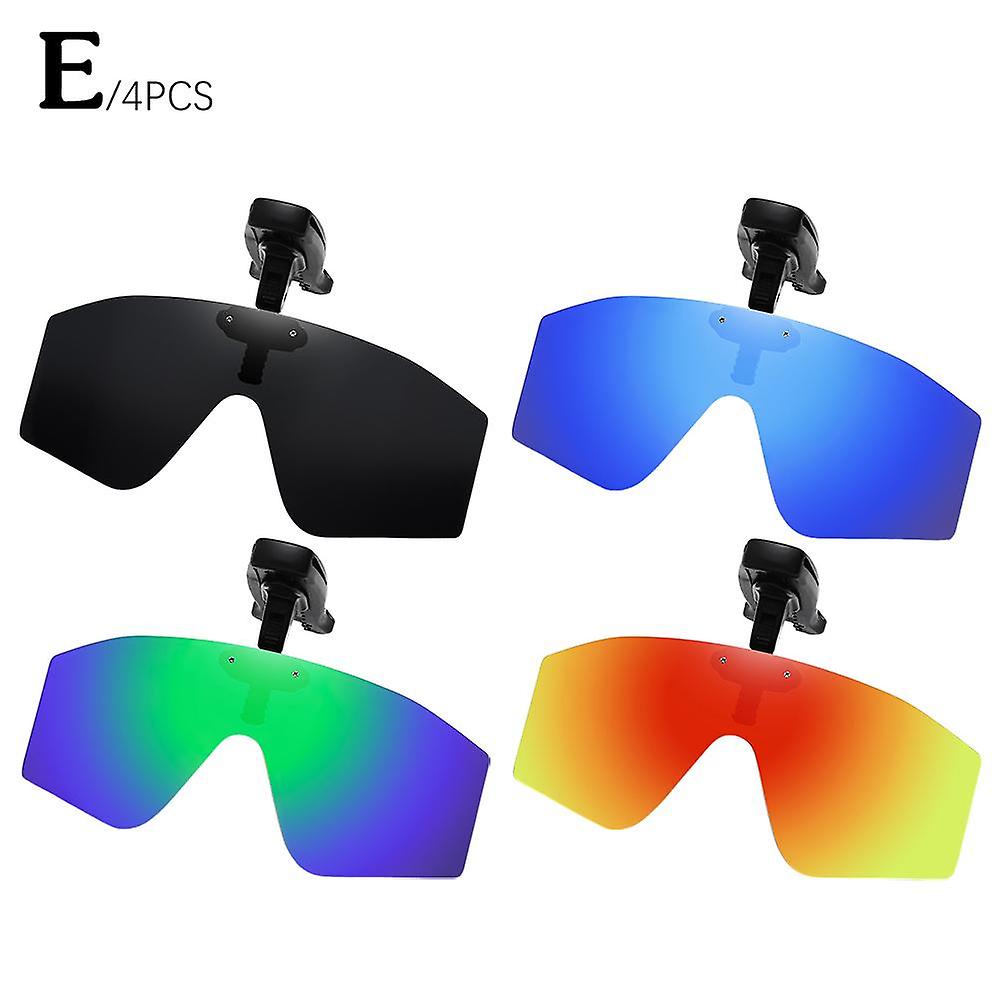 4PCS combination pack (E)$ Outdoor polarized men's clip-on glasses with adjustable sunglasses for driving, fishing, sunshade, clear viewing glasses