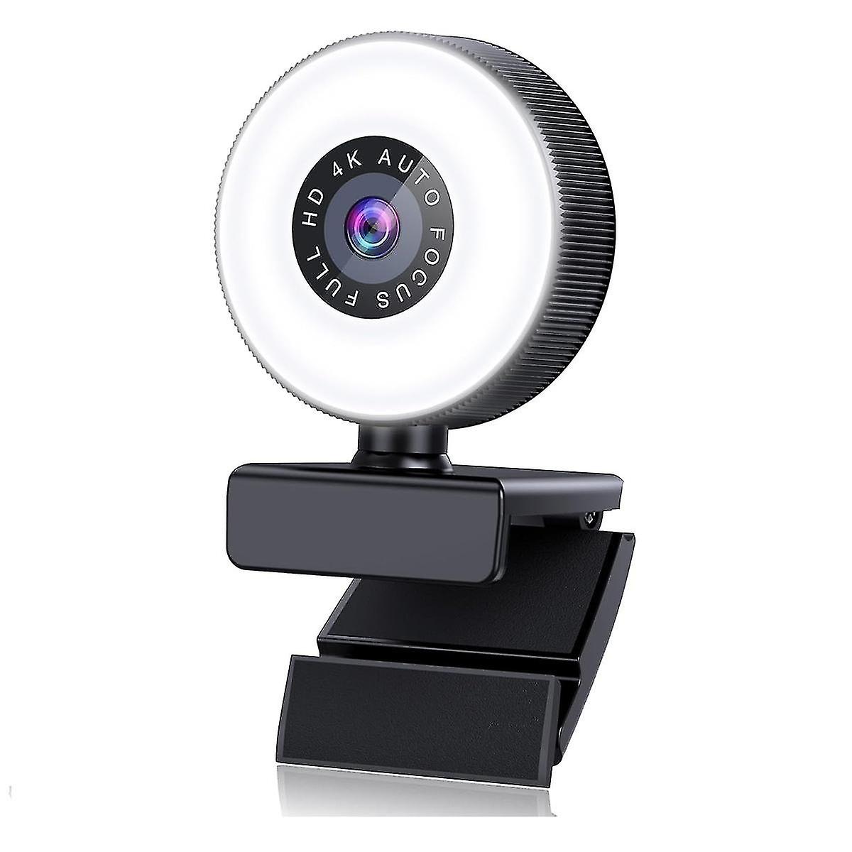 4K HD Autofocus Webcam with Microphone, Adjustable Light Computer Camera USB Webcam for Laptop Deskt