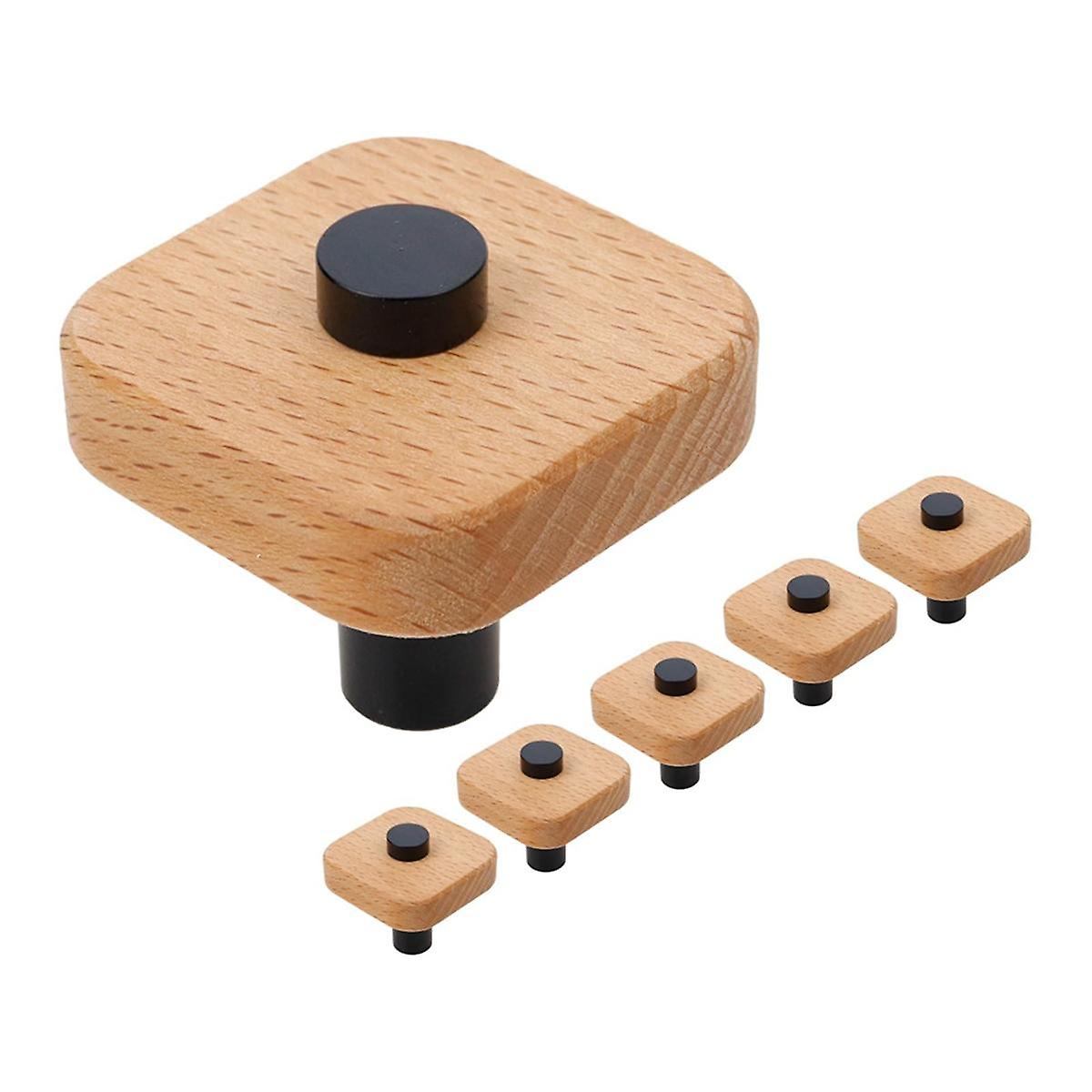 Boutons En Bois, 6Pcs Boutons De Tiroir De Commode En Bois Naturel Armoire Poignées Poignées Tiroir Carré Commode Poignée D’armoire