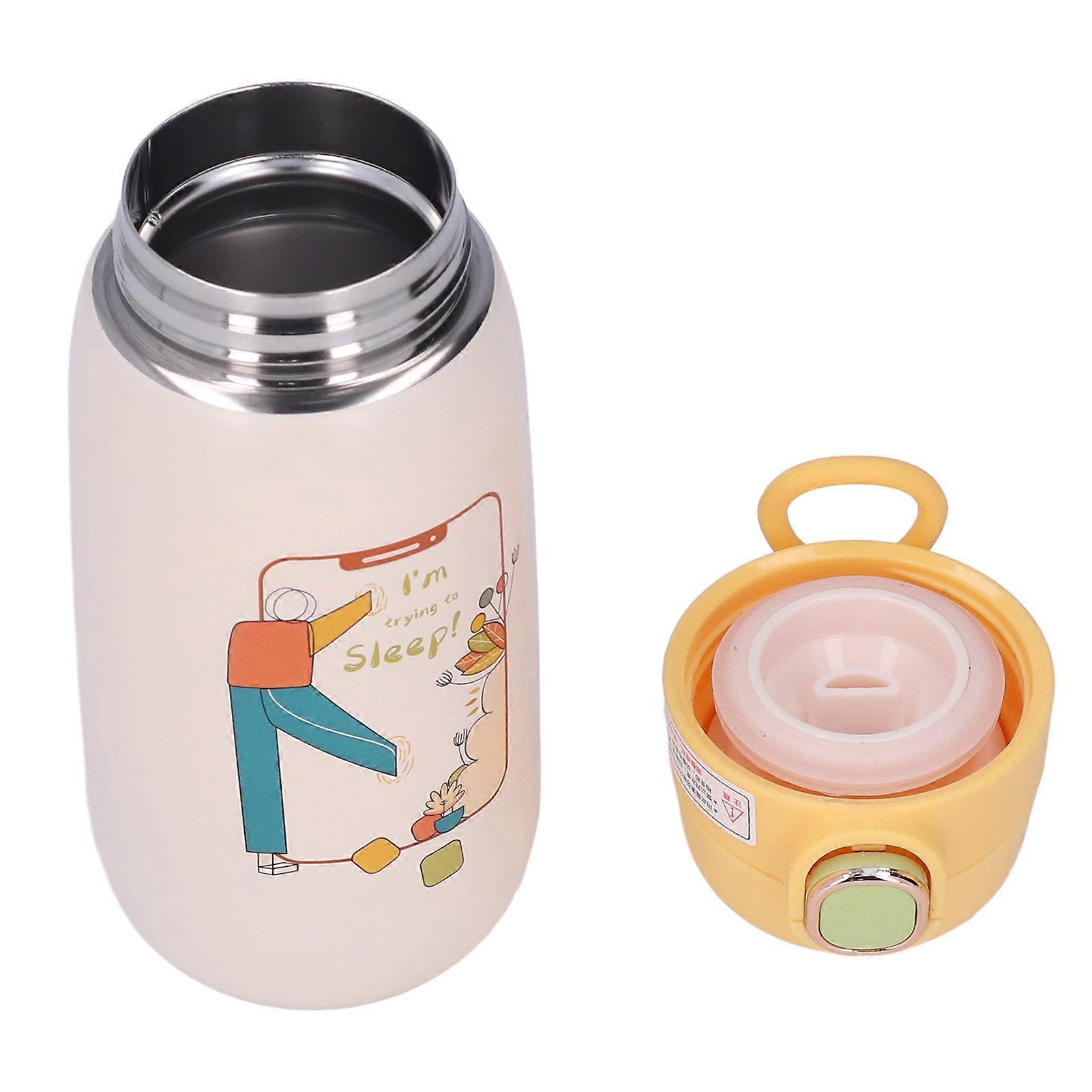ステンレス鋼のウォーターボトル子供旅行ポータブルかわいい漫画パターン真空フラスコギフト420ml黄色