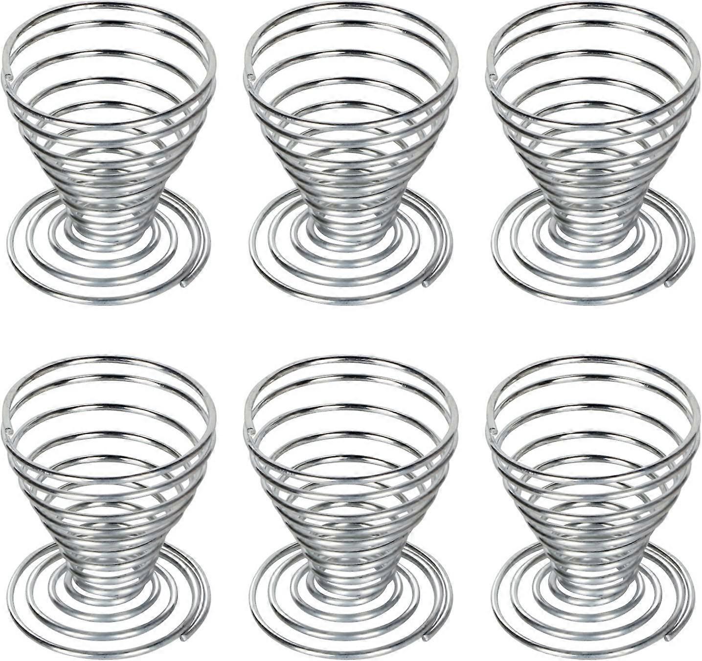 6 x stainless steel egg cups steel wire spiral spring
