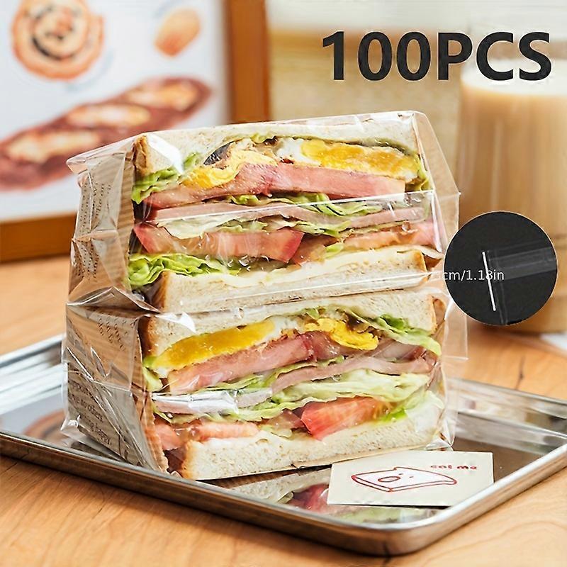 100pcs, Food Grade Transparent Plastic Sandwich Bags, Flat Pocket Bread Packaging, Clear Resealable Wrappers For Bakery, Deli, And Snacks Storage