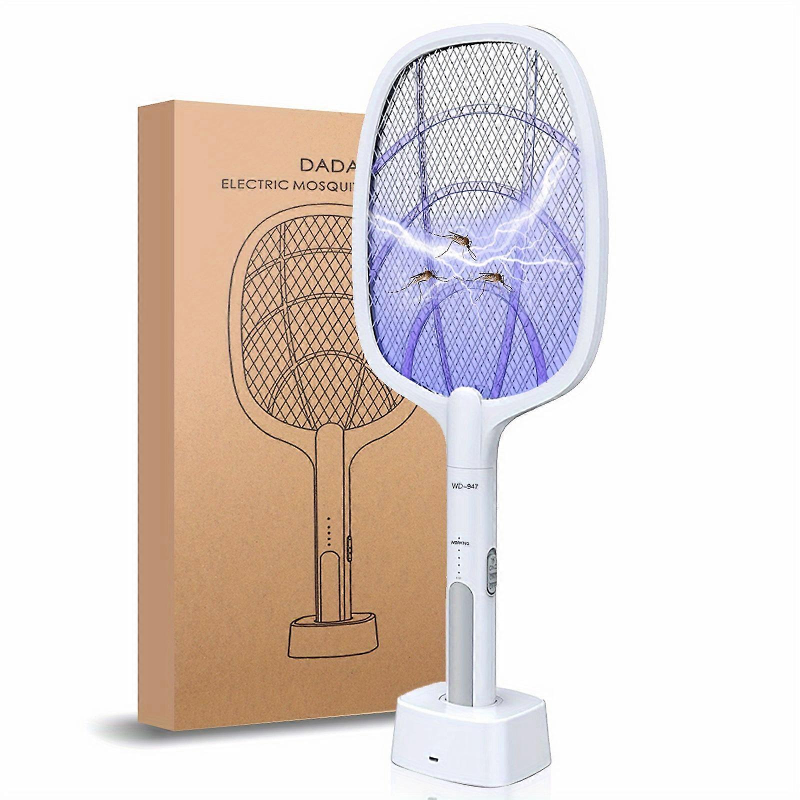 1pc Electric Fly Swatter Racket, Smart Bug Zapper With USB Rechargeable Base, Powerful Mosquitoes Trap Lamp & Fly Killer With 3-Layer Safety Mesh For