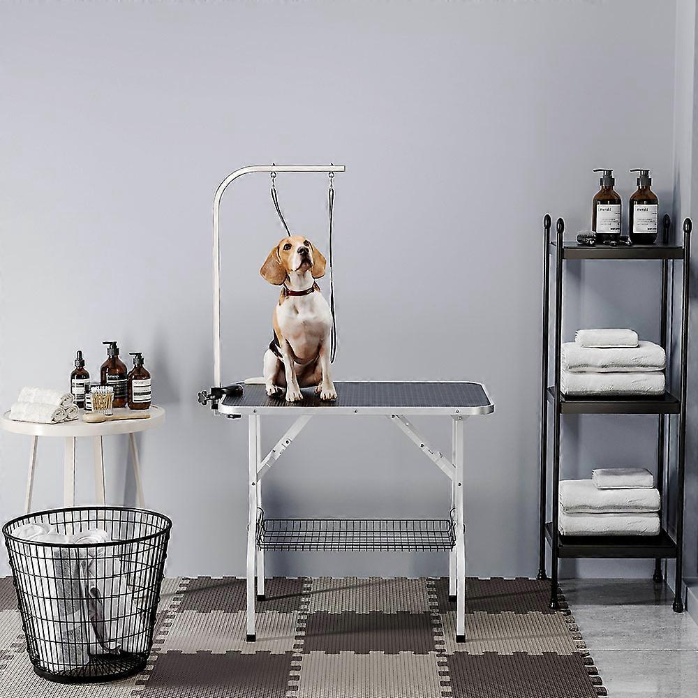 Pet Dog Grooming Table with Basket Adjustable Arm Double Tether Salon Table