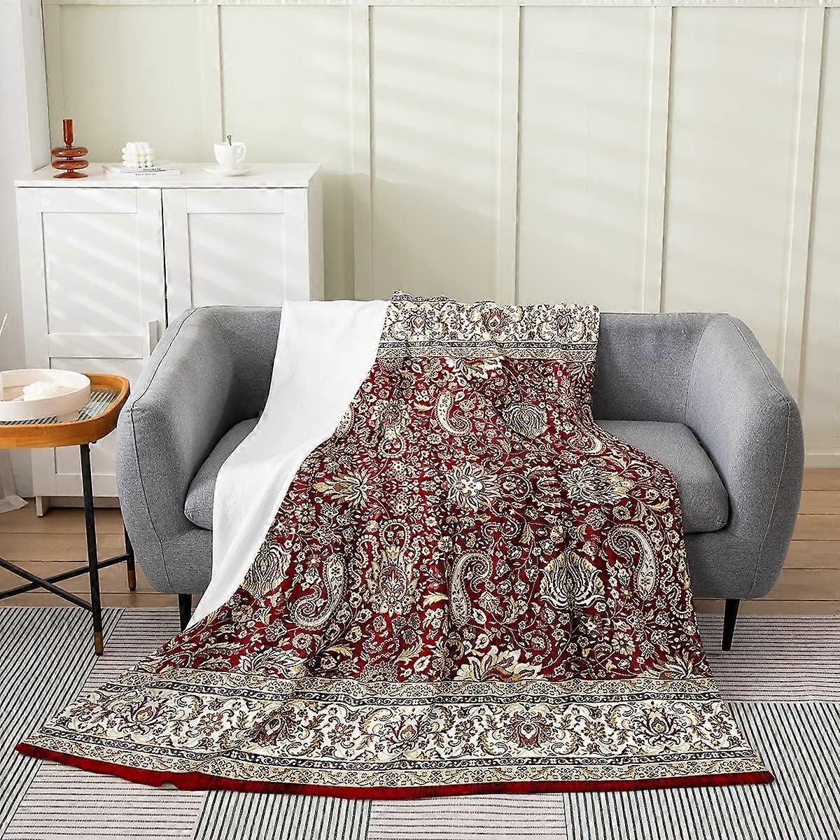 بطانية بيزلي للأطفال 30 × 40 بوصة ، بطانية رمي الأزهار الحمراء الصفراء للرجال والنساء ، زهور بوهو الغريبة القبلية الرجعية أزياء بطانية الصوف البوهيمية داماس