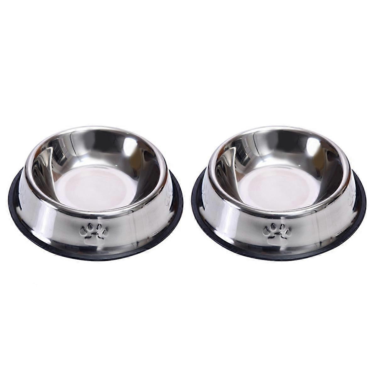 Lot de 2 gamelles en acier inoxydable pour chien, avec base en caoutchouc (S)