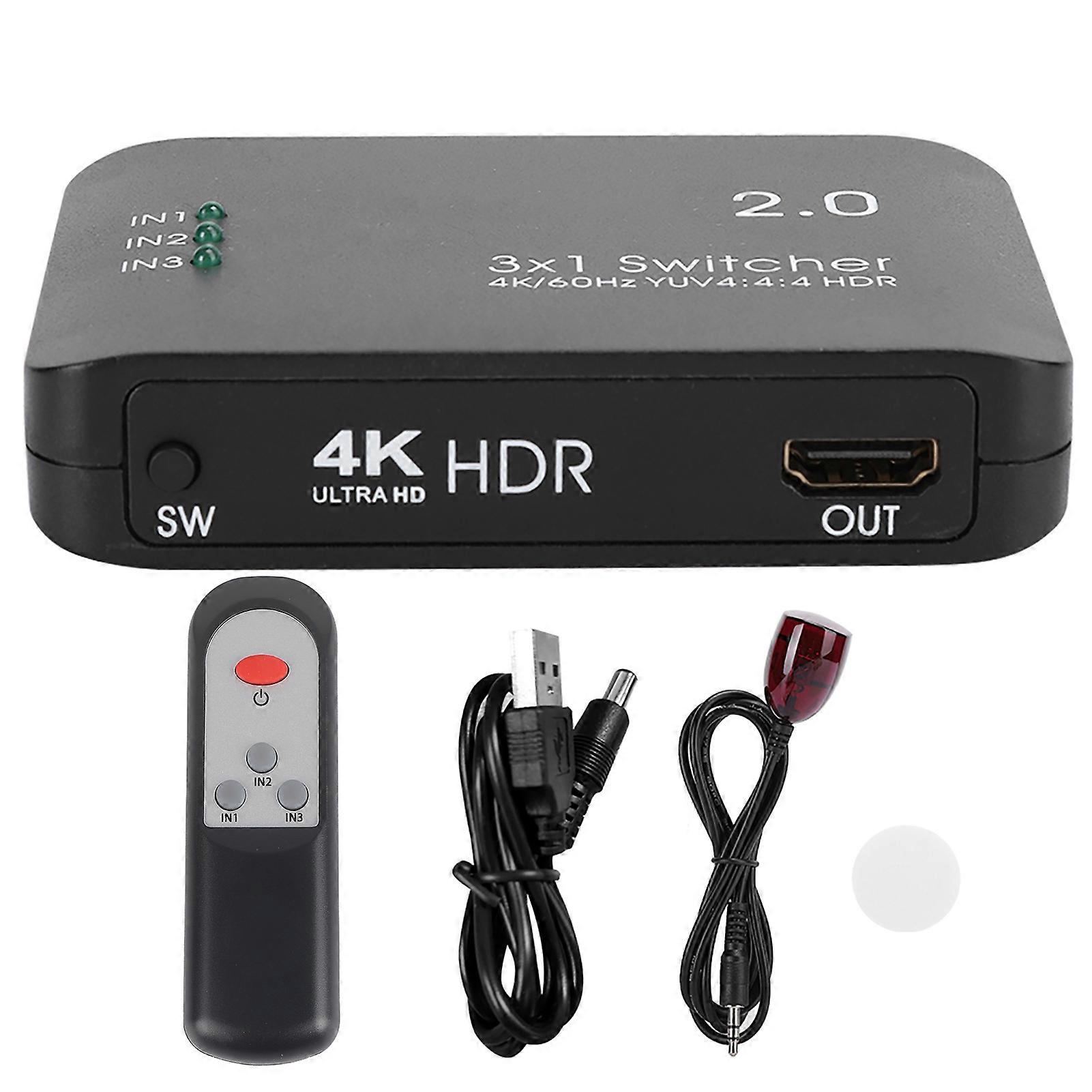 4k High Definition Multimedia Interface Switcher 3 Input 1 Output Splitter Adapter Hd Ir Remote Control Abs With Led Indicator