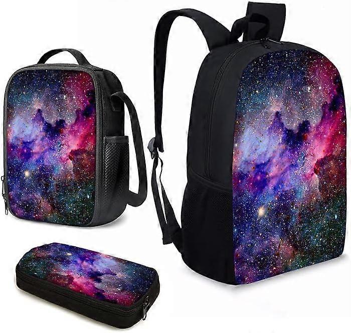 Fuchsia Nebula Space Pattern School Backpack Kids Bookbag Set, 17 Inch Travel Daypack for Boys College Bookbags Shoulder Bag Pencil Cases Lunchbox