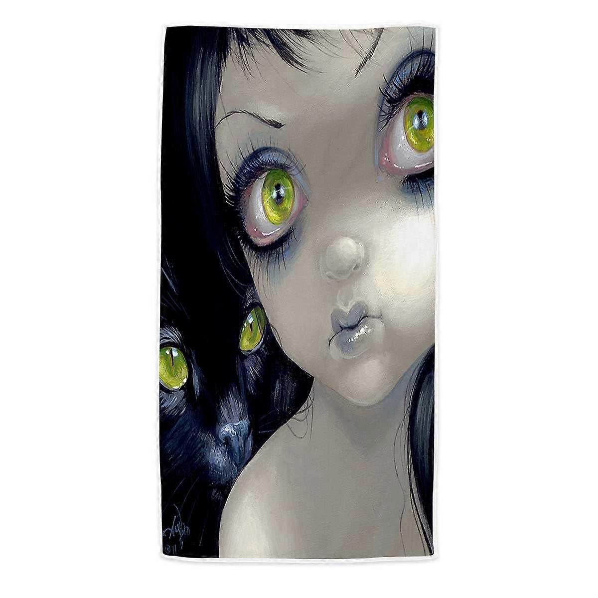 Faces of Faery #170 Beautiful Cat Eyes Girl Microfiber Beach Towel