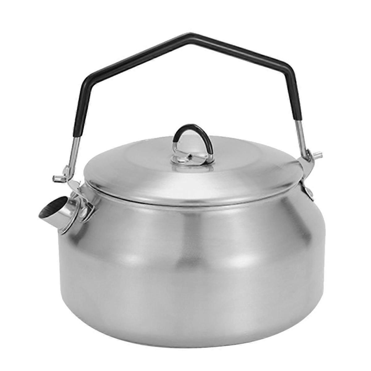 1L Portable Kettle Camping Stovetop Teapot with Folding Handle Outdoor Water Bottle Teapot Silver