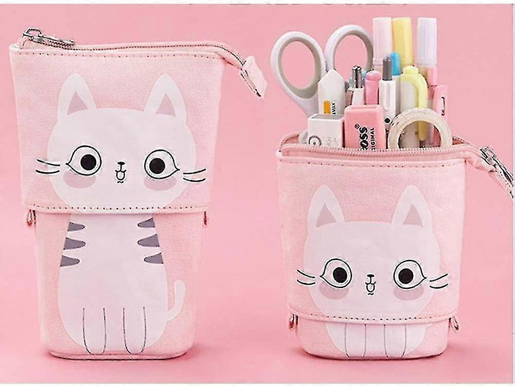 Telescopic Pencil Case Canvas Cases, Cute Cat Pattern Holder