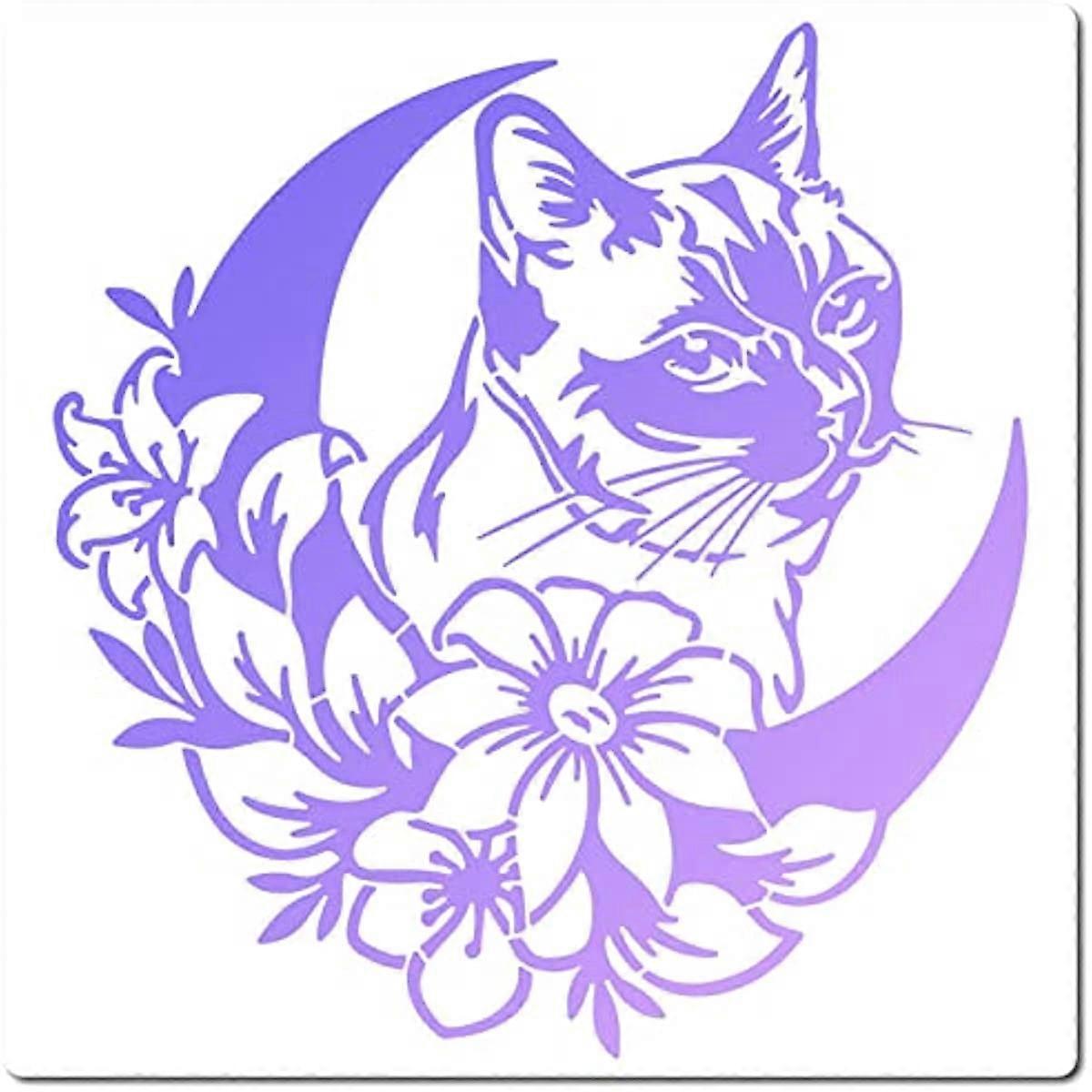 Large Cat Flowers Stencils Reusable Craft Floral Moon Stencil Template Signs Home Wall Decor for Painting on Wood Wall Scrapbook Card Floor Canvas and