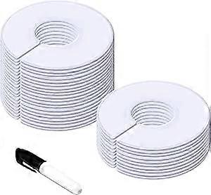 30-pack white round closet shelf divider hangers by clothing size; with 1 bonus marker (outer diameter 9 cm, inner diameter 35 cm)