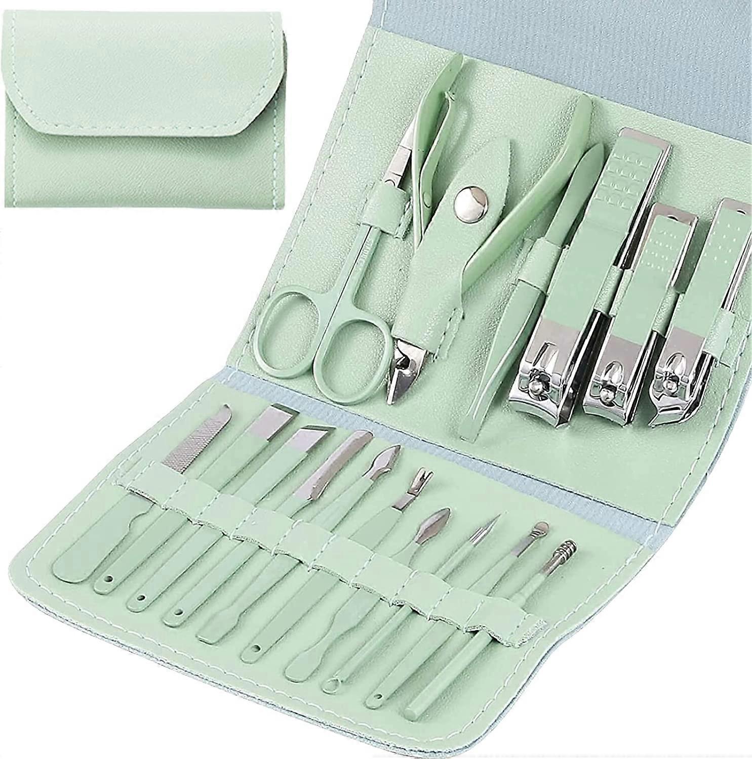 Manicure Nail Clipper Set, 7 em 1 aço inoxidável Professional Pedicure Kit tesoura de unhas (couro azul)