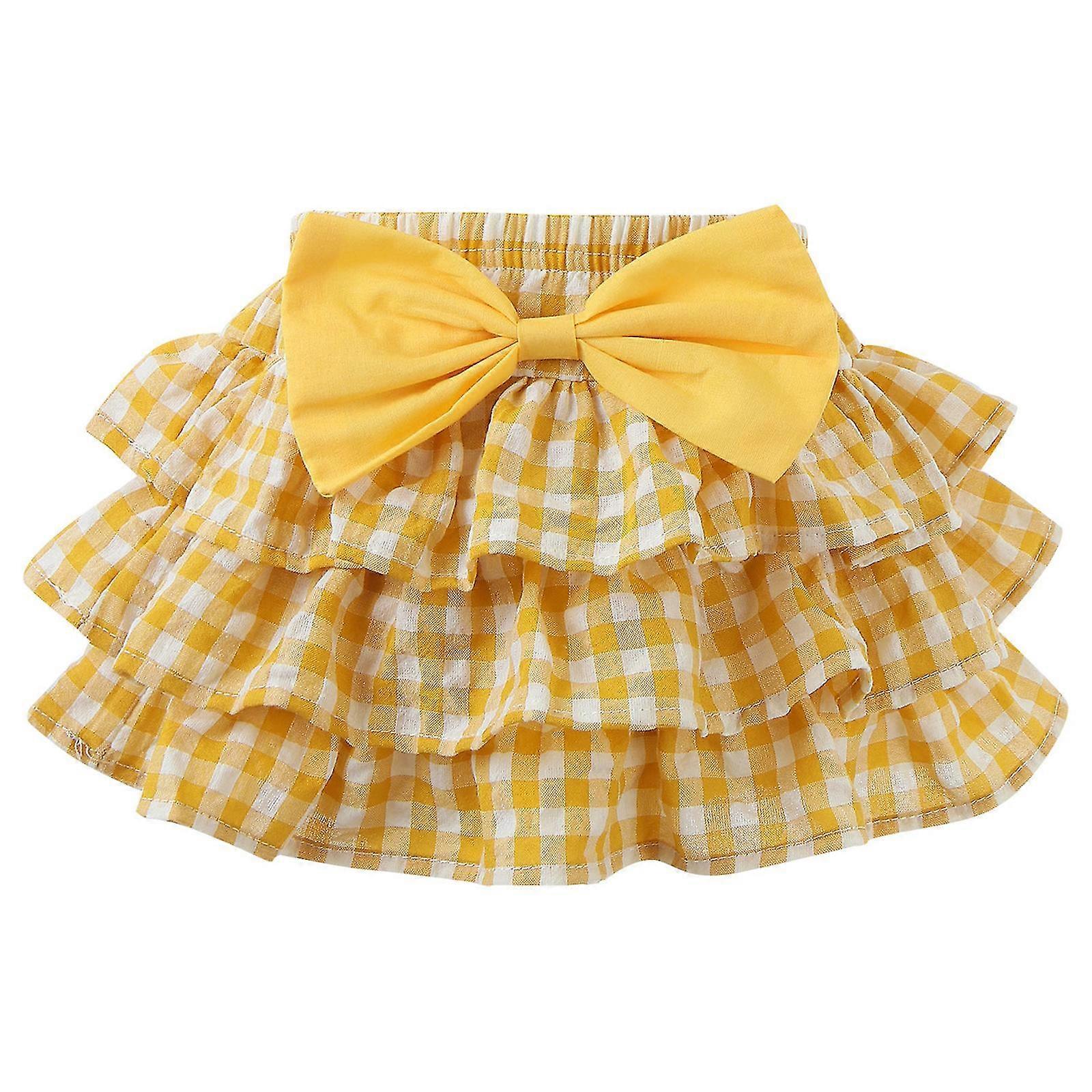 Infant Girls Summer Cute Casual Plaid Layered Skirted Shorts Bowknot Ruffle Bloomers Tutu Diaper Cover Loungewear Streetwear