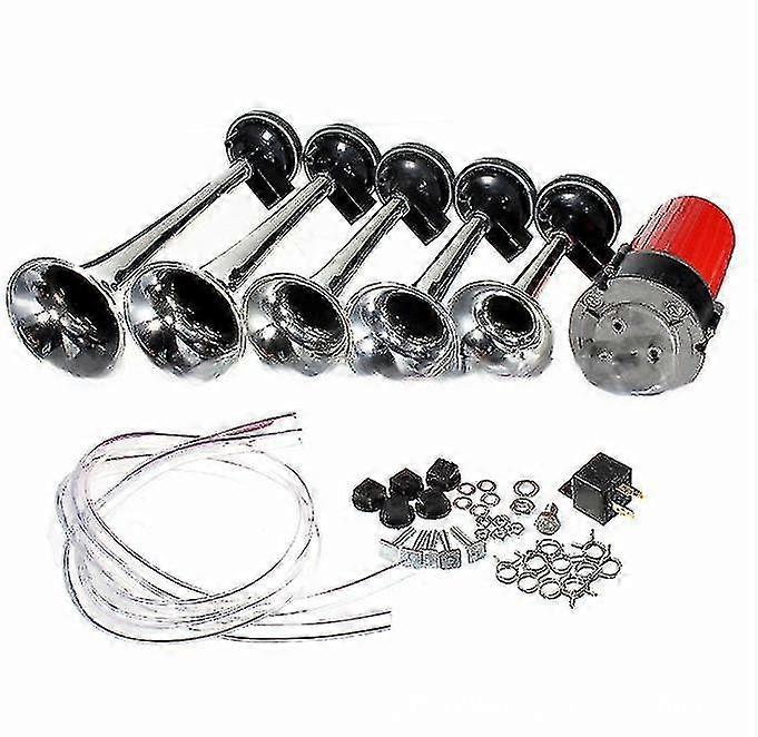 トラック用5トランペットトレインホーンキット、ラウドトレインホーンキット、12v車両トレインボートバン用エアホーンコンプレッサー