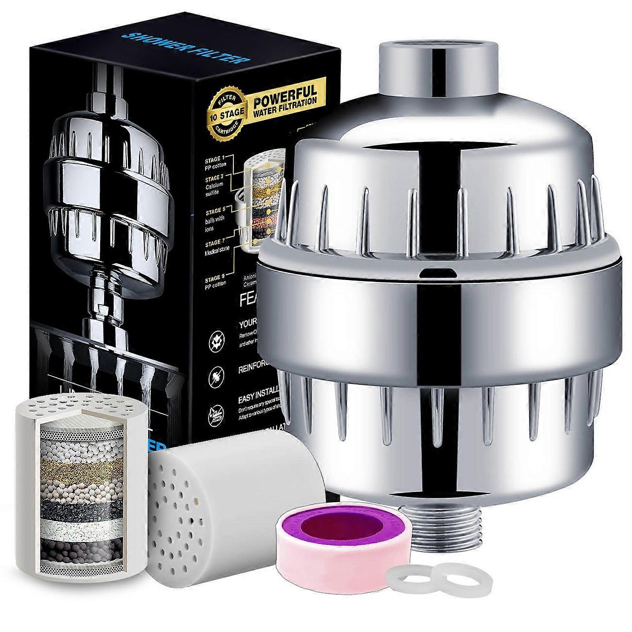 10 levels shower head water filter shower filter lime with vitamin C - water filter shower to remove chlorine and fluoride - including 2 attachments -