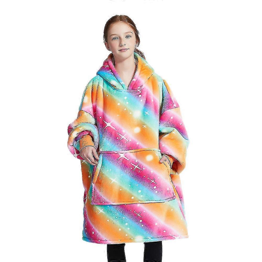 Wearable Oversized Blanket Sweatshirt Super Soft Warm Plush Hooded Blanket For Kids