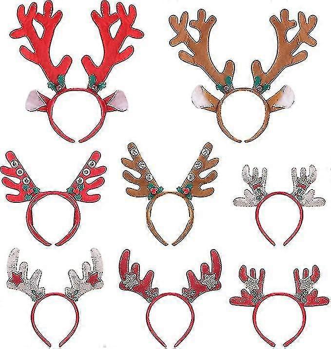 8個トナカイの角ヘッドバンドクリスマスヘッドバンドヘアフープヘアバンドクリスマスホリデーパーティーのためのクリスマスヘッドバンドは、供給装飾Christmを好む