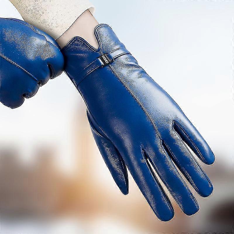 Damen-Lammfellhandschuhe, Touchscreen, Plüschisolierung, Fahrlederhandschuhe