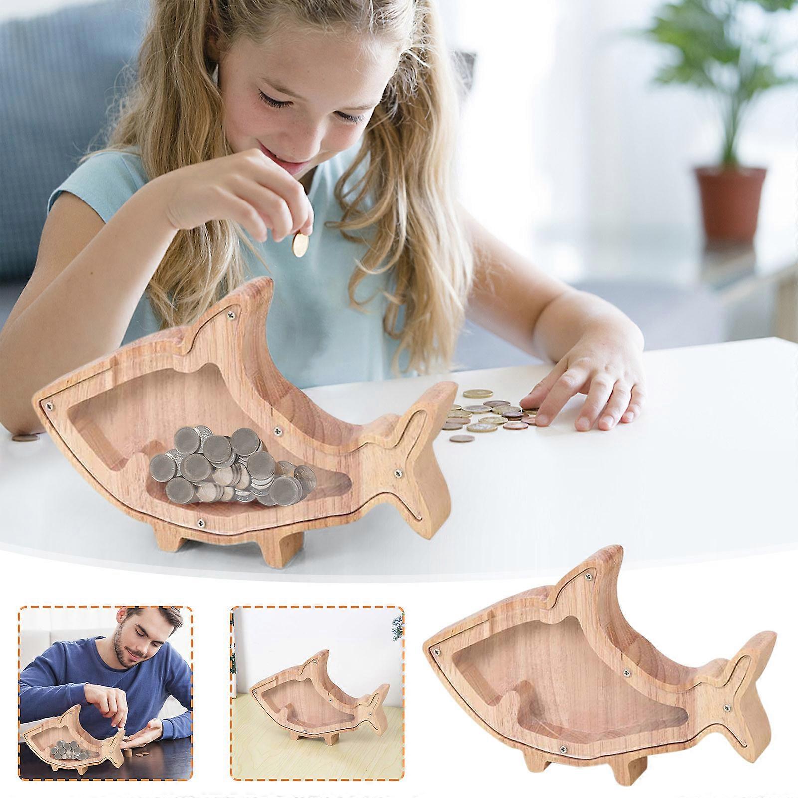 Sharks Solid Wood High-capacity Coin Storage Innovative Transparent Currency And Various Types Of Storage Jars FLYE2232