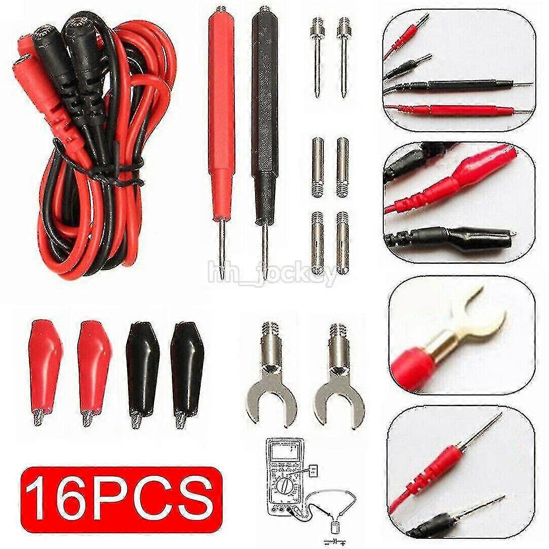 16pcs Digital Multimeter Test Leads Probes Volt Meter Cable Clip Alligator