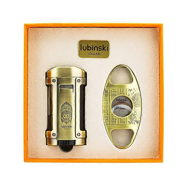 סט כלי סיגרים LUBINSKI ארבעה מציתים רב תכליתיים ישרים עם מספריים חותך מעמד עליון אביזרי עישון רטרו CG-006