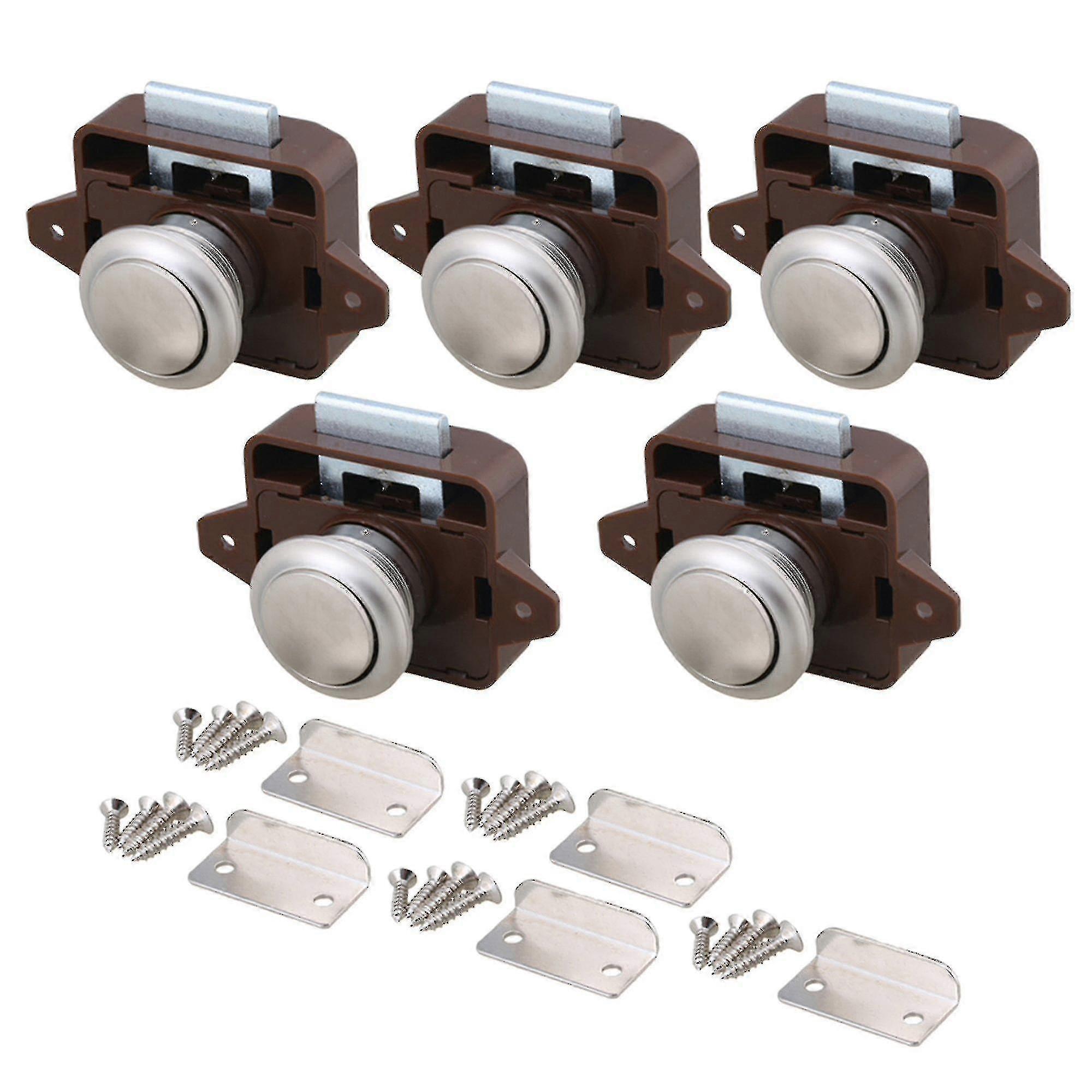 5 Pieces Push Button Cabinet Latchs For Rv Camper Motorhome Brown Silver
