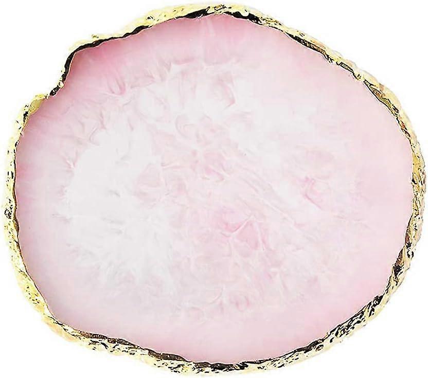 2pcs Resin Nail Art Palette, Nail Painting Mixed Color Palette, Gilded Edge Nail Gel Color Makeup Display Board Pallet (Pink),10*9cm