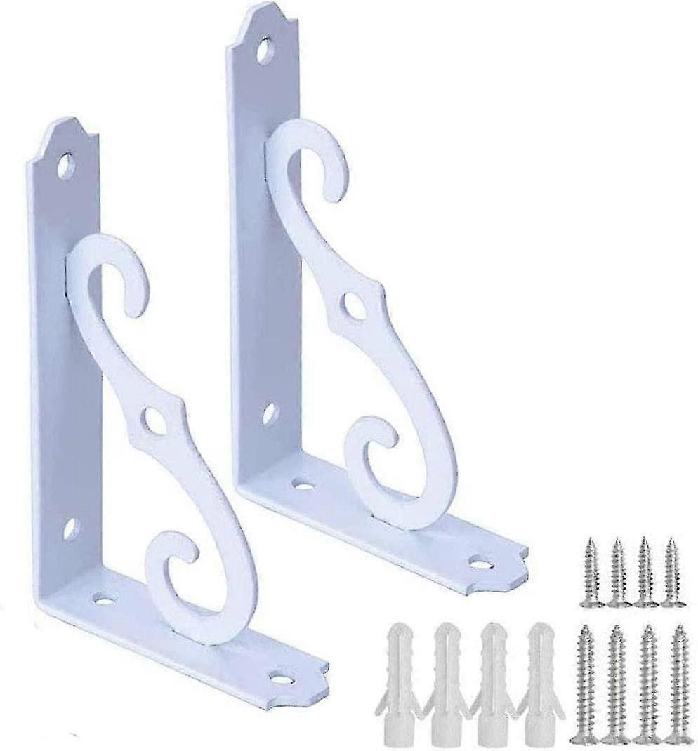 Pack Of 2 Decorative Shelf Brackets, Wall Mounted Floating Shelf Bracket, L Shape Heavy Duty Metal Corner Brace Shelf Supporter 140x110mm (white)