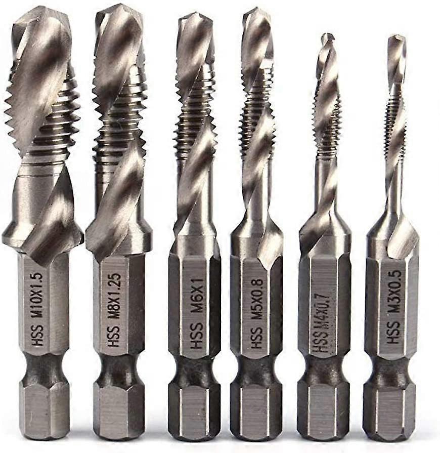 6pcs/set 1/4" HSS Metric Hex Head Screws, Metric Drill Bits M3 M4 M5 M6 M8 M10 Hand Tools