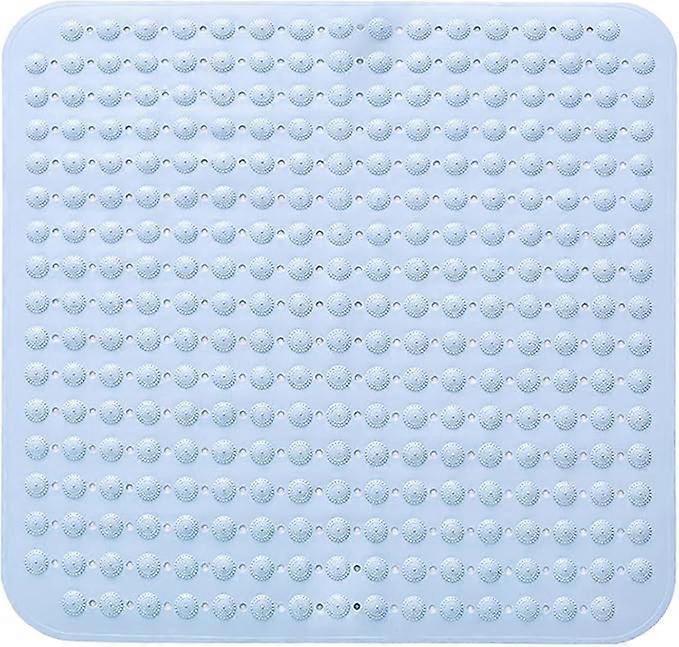 Non-Slip Shower Mat, 48 x 48 cm Anti-Slip Mat with Suction Cups, Machine Washable, Square, Light Blue