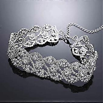 BSLVWG Collana Girocollo Con Strass A Fiocco, Cristallo Argento, Per Donna E Ragazza, Accessorio Da Festa