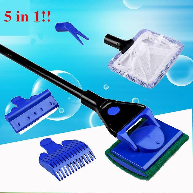 5 în 1 Acvariu instrumente de curățare Aquarium Tank Clean Set de pește net pietriș Rake Alge Scraper Furculiță Burete Perie de sticlă Cleaner
