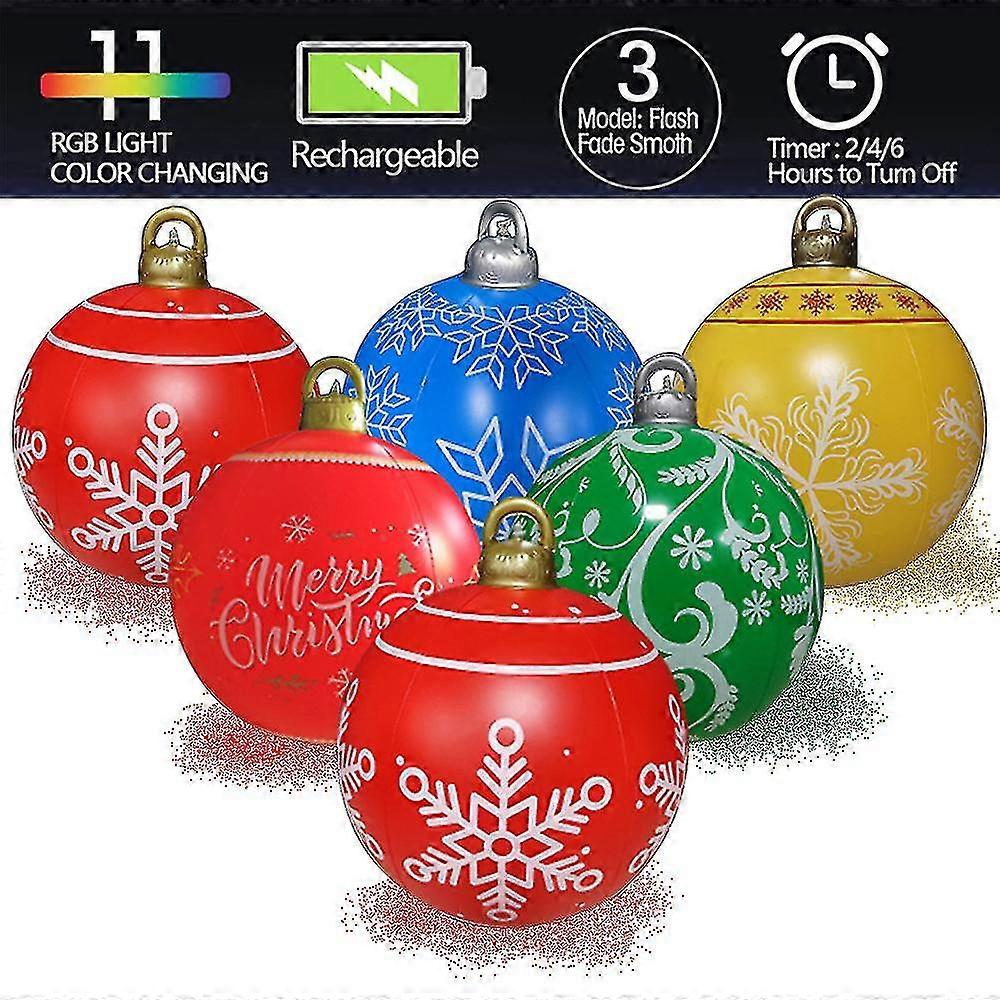Julprydnader 23,6 tum Led Julbollar Utomhusatmosfär Pvc Uppblåsbara Leksaker För Hem Julfestlig Presentboll Xmas