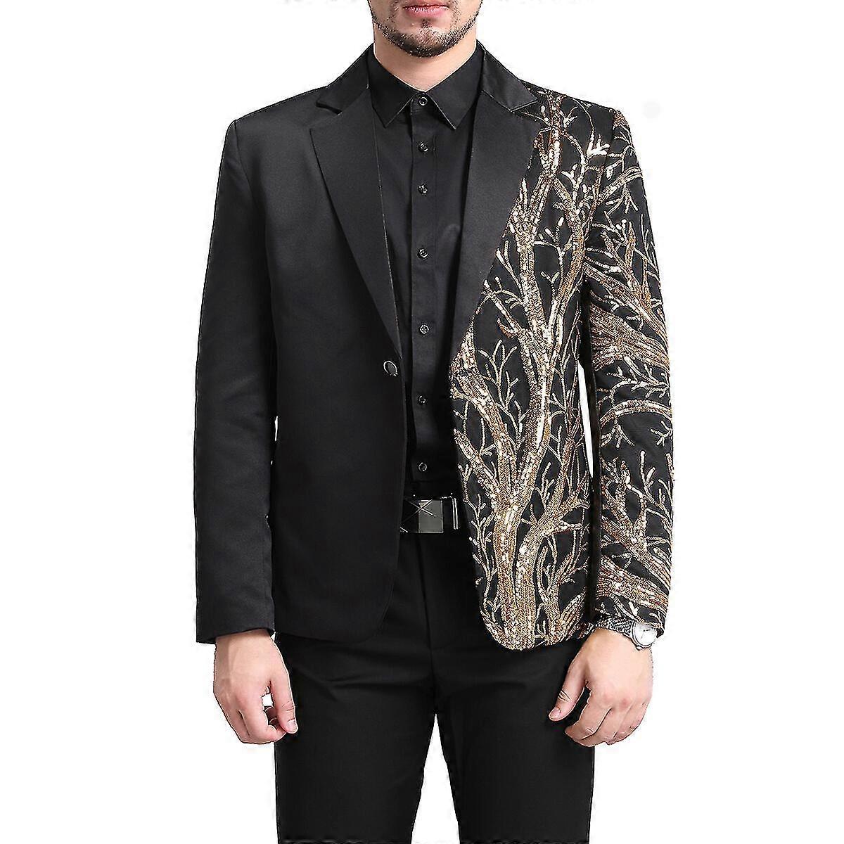 VAWAN Men's 2-Piece Prom Party Suits Gold Sequin Regular Wedding Suit