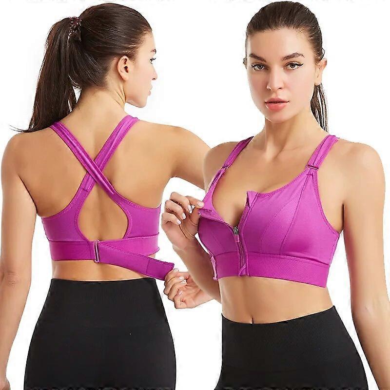 Women's Sports Bra Gathered Without Steel Ring Adjustable Belt Front Zipper Yoga Running Vest Shockproof Underwear Plus Size