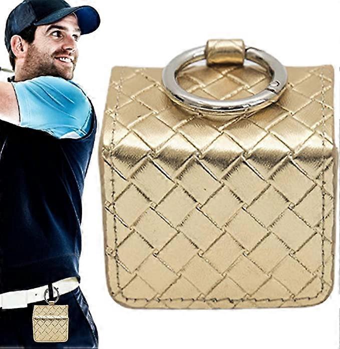 Golf Stand Bag (Gold), Practical Golf Case - Portable Mini Woven Pattern Golf Case Waist Stand Bag Hook to Hold Ball