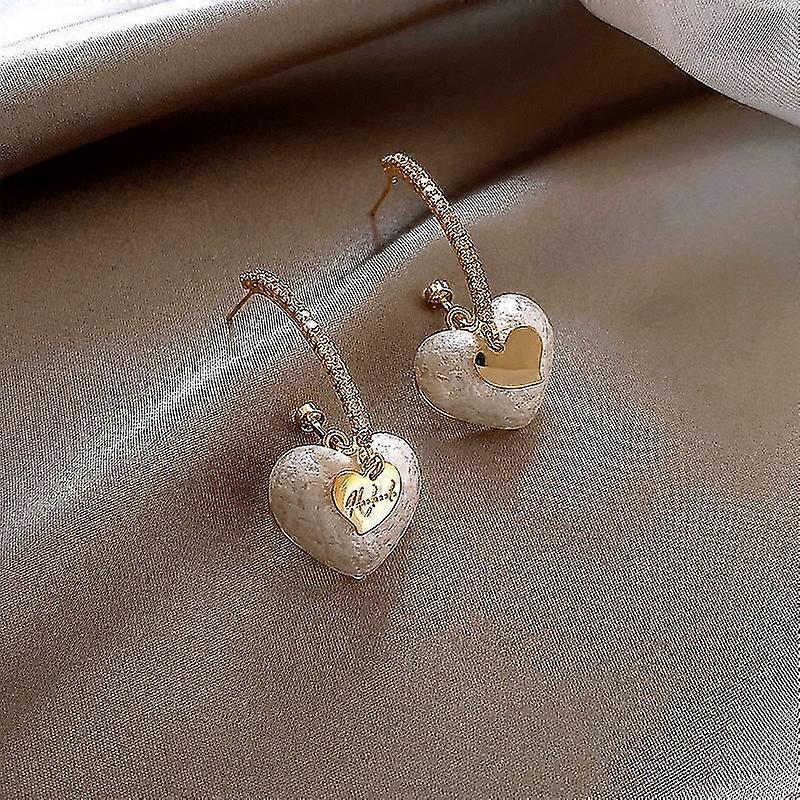 Faux Pearl Crystal Heart Drop Earrings