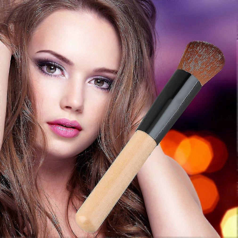 Flat Angled Wooden Liquid Foundation Powder Contour Makeup Brush Tool