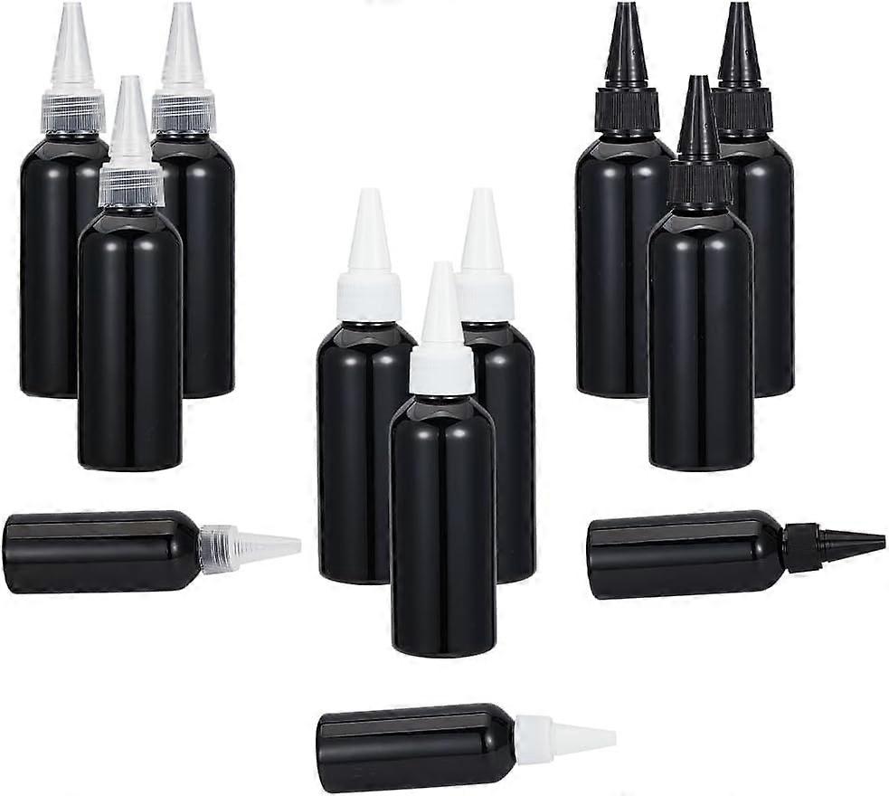 12 Pcs 3oz Cosmo Round Bottles 3 Colors Dispenser Bottles Plastic Empty Refillable Cylinder Bottles with Squeeze Top for Liquids Oil