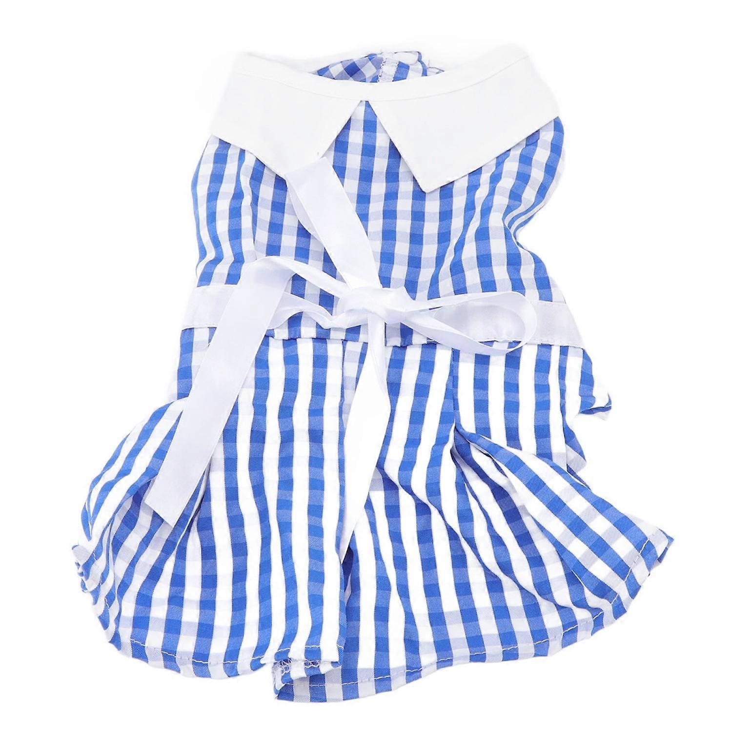 Pet Dress Summer Cute Plaid Bowknot Ribbon Belt Sun Protective Pet Cat Skirt for Dogs Cats Blue XL