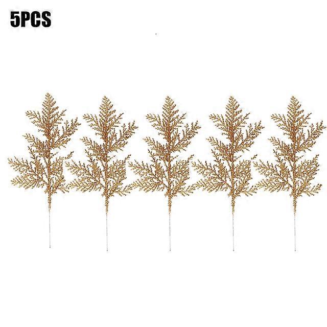 5Pcs Glitter Gold Leaves Xmas Tree Hanging Ornament Flower Artificial Plants Pine Branches Christmas Decoration for Home Navidad