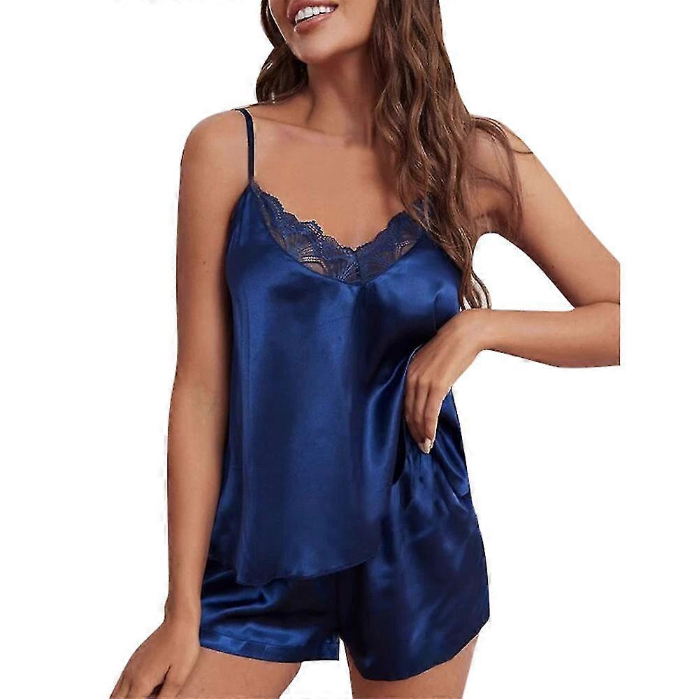 Kvinnor Pyajama Set Kit Silky Underkläder Satin Sovkläder Cami Shorts Set Spets V Hals Pj Spets Nattkläder Pyjamas