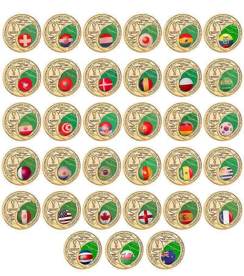 2022 New World Cup Gold Plated Challenge Coin Flag Football Souvenir Gift For Fans