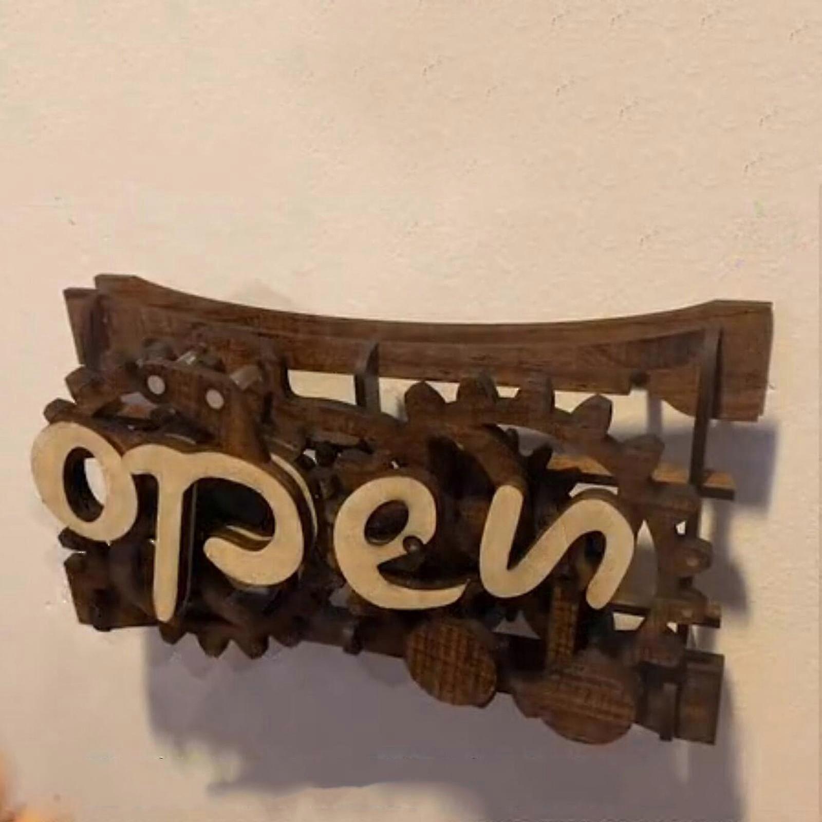 Revolutionary Open-closed Sign Board, Wooden Gear Mechanism Convertible Open Closed Sign, Haguruma Art Crafts