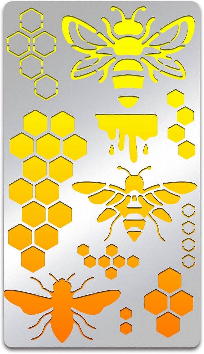 Bee Stencils 10x17.5cm Hexagon Honeycomb Stainless Steel Drawing Stencil Spring Summer Honey Template for Wood Carving Bullet Journal and Scrapbooking