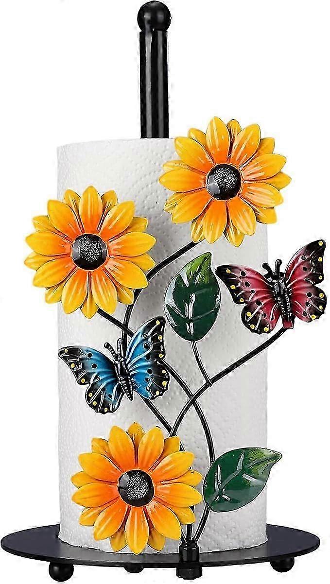 Sunflower Kitchen Paper Towel Holder - Yellow Home Kitchen Decor Accessories - Metal Farmhouse Large Towel Stand for Worktops - The Butterfly/Ladybird