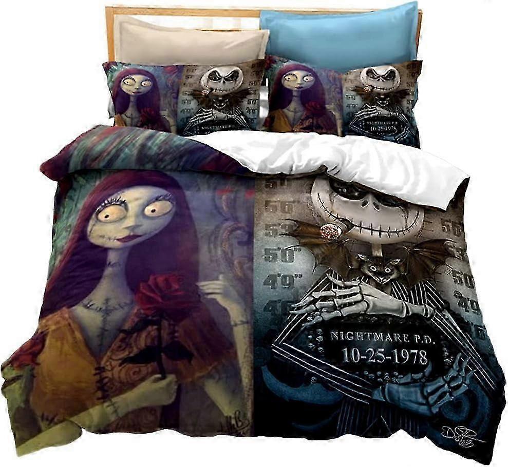 o1600 Lençóis de Cama Nightmare Before Christmas Capa de Edredom Se, Jk e Sally Valentine, % Microfibe Conjunto de Cama com Travesseiro ams (1 Capa de Edredom e 2 Pílulas