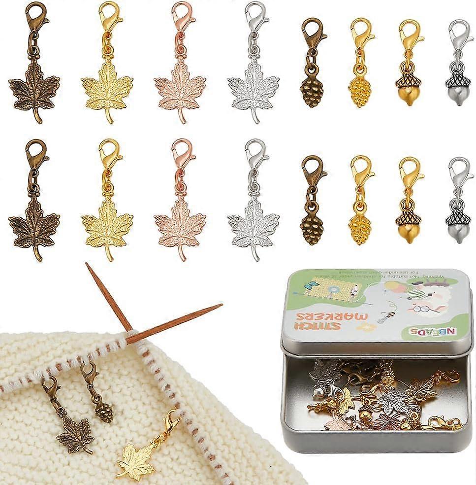 16 Pcs Autumn Theme Stitch Markers Alloy Pine Cone Crochet Stitch Marker 3 Styles Maple Leaf Locking Stitch Marker with Lobster Clasp Knitting Crochet